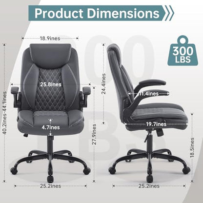 YFO Leather Office Chair, Ergonomic Home Office Desk Chair, Back Support Swivel Executive Office Chair with Wheels and Flip-Up Armrests, Small Gaming Chair with Adjustable Rocking Function, Grey - color: Grey