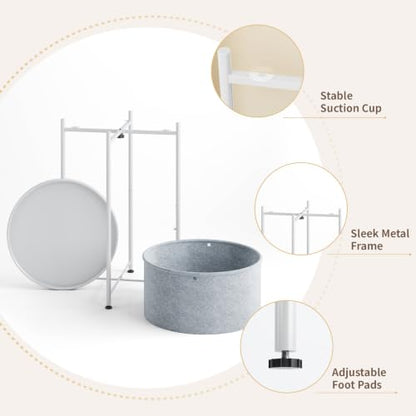 Small Round Side Table with Felt Storage Basket and Removable Tray | Accent Table, Metal End Table with Adjustable Feet, Side Table for Nursery, Bedroom, Living Room, Laundry Room, White - color: White