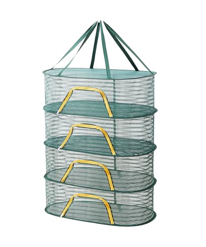 Foldable Drying Net for Vegetables, Fish, and Dehydrated Goods, Multi-Tiered Food Drying Net, Versatile Drying Rack, Windproof Design, Zipper Closure for Insect Protection 4Layer Green - color: Dark Green, size: 4 Layer