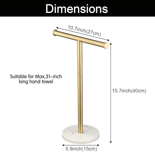Hand Towel Holder, NEWRAIN Countertop Hand Towel Holder Stand, Stainless Steel Free Standing Hand Towel Rack with Heavy Marble Base, for Bathroom Kitchen & Counter top, Brushed Gold - color: Brushed Gold, style: 1-Tier