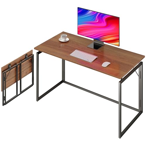 alawooder 39.4" Folding Desk: No Assembly, Wood Top for Small Spaces | 39.4 in dual-monitor workspace, holds 150 lbs, folds flat to 2.3 in, splash-proof top, home office or gaming - color: Brown, size: 39.4"W x 19.7"D