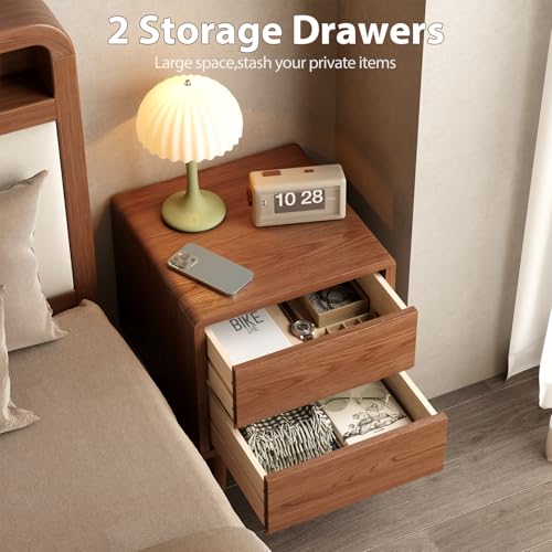 Solid Wood Nightstand Walnut Night Stand with Drawers Mid Century Modern Nightstand with Storage,Wood Night Stand,Small Bedside Table for Bedroom,Living Room,Office,Walnut Bedside Table - color: Deep Walnut, style: 2 drawers
