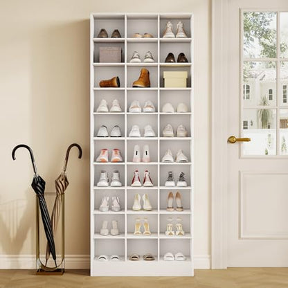 LITTLE TREE 70.9" Tall Shoe Rack, 10-Tier Freestanding Shelf, Max. Store 30 Pairs, Shoe Cabinet Organizer for Living Room, Entryway, Cloakroom, White - color: White