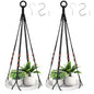 GREANER 2 Sets Hanging Plant Shelf, Black Indoor Hanging Plant Stand with Large Plastic Tray, Flower Pot Holder for Succulents, Cacti, Small Plants - color: White