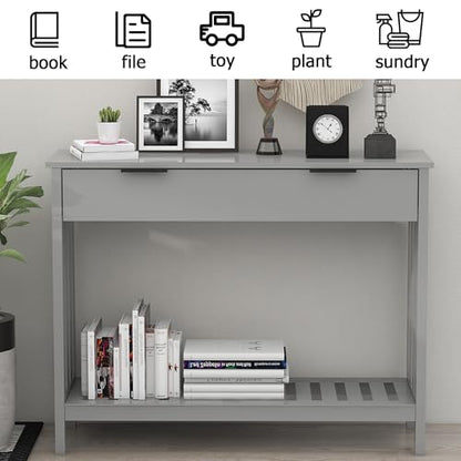 TaoHFE Grey Narrow Console Table with Drawer Storage Shelf, Modern Wooden Entryway Sofa Table, 39 Inch Slim Behind Couch Table, Side Display Console Table for Living Room,Office,Grey - color: Grey