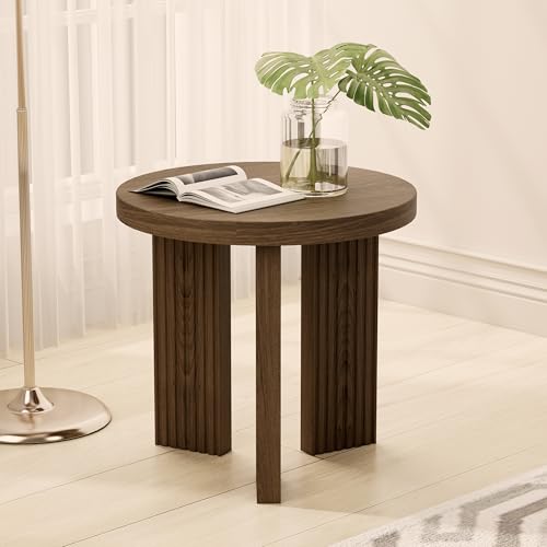 17.52" Small Round Side Table, Brown | Coffee Table with Smooth Thick Mesa, Circle End Table with X Shaped Stable Legs, Accent Tea Table for Living Room, Office - color: Brown, style: Side Table