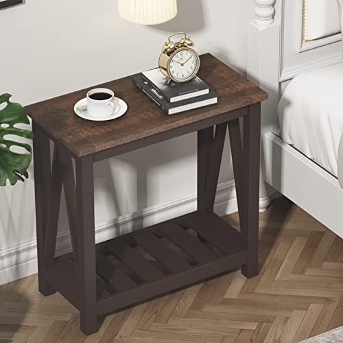 ChooChoo Farmhouse End Table, Narrow Side Table with Shelf | Slim Bedside Table ,Small Spaces, Rustic Nightstand, Living Room, Bedroom ,Espresso - color: Espresso, size: 1 Pack