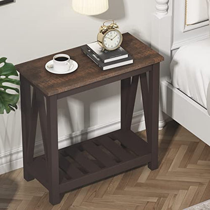 ChooChoo Farmhouse End Table, Narrow Side Table with Shelf | Slim Bedside Table ,Small Spaces, Rustic Nightstand, Living Room, Bedroom ,Espresso - color: Espresso, size: 1 Pack