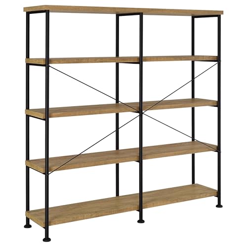 Coaster Home Furnishings - Analiese - Wood and Metal - 4-Tier Double Bookshelf with Open Shelves, X-Back Bracing, and Rectangular Frame - Home Office - 63-Inch - Mango - 801853 - color: Mango