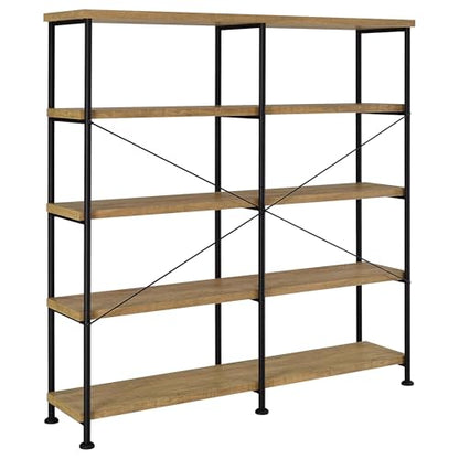 Coaster Home Furnishings - Analiese - Wood and Metal - 4-Tier Double Bookshelf with Open Shelves, X-Back Bracing, and Rectangular Frame - Home Office - 63-Inch - Mango - 801853 - color: Mango