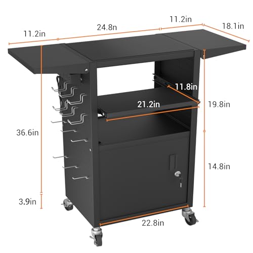 Mobile AV Cart with Pullout Keyboard Tray, Rolling Computer Cart Height Adjustable Rolling Media Utility Cart with 4 Wheels - size: Style10 24x18Wx42H