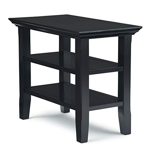 SIMPLIHOME Acadian Narrow Side Table - 14 inch Wide Solid Wood Rectangular End Table with 2 Open Shelves in Black, Transitional Lamp Stand or Nightstand for Living Room or Bedroom with Storage - color: Black, size: 14 inch, style: End Table