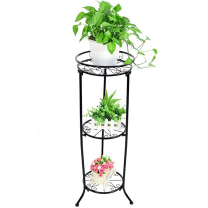 FAMZ Plant Stand Indoor Outdoor, 3 Tier Tall Black Metal Plant Stands, 35 inch Round Multiple Plant Rack Holder Rack Flower Pot Stand Heavy Duty Plant Shelf for Patio Balcony Garden Living Room
