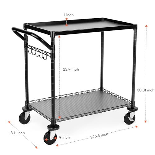 WDT 680Lbs Capacity Heavy Duty Rolling Utility Cart,2 Tier Rolling Carts with Wheels,Commercial Grade Metal Cart with Handle Bar & Shelf Liner,Trolley Serving Cart for Restaurant,Kitchen,Black - color: Black 2 Tier