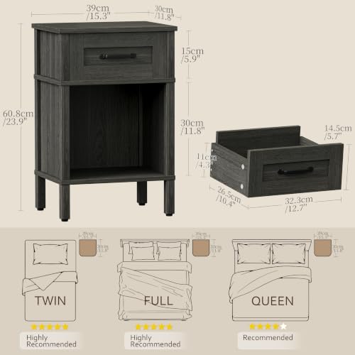 Farmhouse Nightstands with Drawer, Small Wooden Side Table, Modern Bedroom Night Stand, Wood Night Table, Grey Bedside Table with Storage, End Table for Living Room LET512GW - color: Grey Wood