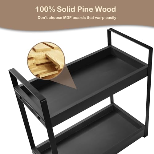 2 Tier Countertop Organizer, Black Wooden Coffee Station Organizer, Kitchen Counter Shelf Spice Rack, Bathroom Counter Organizer for Vanity, Perfume, Makeup, Home Office