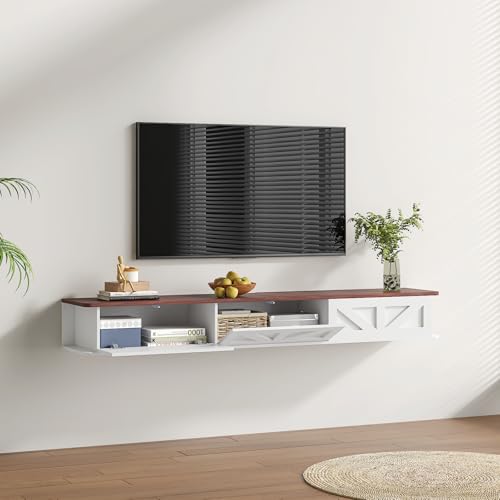 HedoAjim White Floating TV Stand for 43 55 65 70 inch TV, Entertainment Center Media TV Console Shelf and Storage Drawers for Wall for Living Room Bedroom