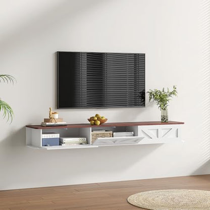 HedoAjim White Floating TV Stand for 43 55 65 70 inch TV, Entertainment Center Media TV Console Shelf and Storage Drawers for Wall for Living Room Bedroom