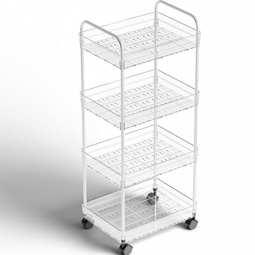 Yieach 4 Tier Acrylic Clear Rolling Cart with Wheels,Plastic Storage Cart on Wheels for Bedside,Dorm Room,Bathroom Organizers and Storage Shelf,Utility Cart Organizer for Snack,Craft,Art,Makeup,Baby - size: 4 Tier