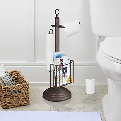 nu Steel TGORB15H Free Standing Toilet Paper Holder Stand Bathroom & Newspaper and Magazine Rack for Bathroom, Toilet Tissue Paper Roll Storage, Oil Rubbed Bronze Finish