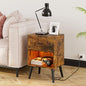 Aienvey Nightstand with Charging Station and LED Lights, Rustic Brown | Small Side Table, Bedside Table with Drawer, Modern Night Stand with Light/Power Strip, End Table for Bedroom, Living Room - color: Rustic Brown