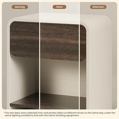 Modern Nightstands Set of 2,Bedside Table with Open Shelf,Night Stand with Drawer Storage,Wooden End Table for Bedroom, Side Table White and Walnut - color: 2pcs_white&walnut