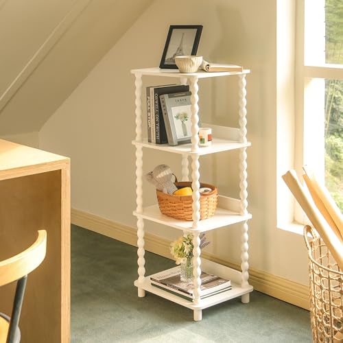 Fultyle Bookshelf, 4-Tier Bookcase with Open Shelves, Modern Book Shelf for Small Spaces, Bedroom, Living Room and Office with Solid Wood Legs (White) - color: White
