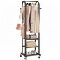 Dttwacoyh Clothing Rack with Wheels,Narrow Metal Garment Rack,Black | Easy to install, 71.8 Inches Display Rack with 4 Side Hooks & 3 Shelves,for Small Flats, Bedroom, Entryway,Black Clothes Rack - color: Black