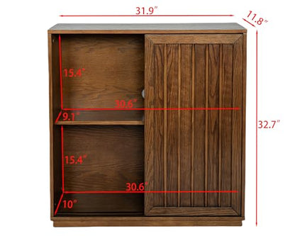 Mid Century Modern Sideboard Buffet Cabinet with 2 Fluted Sliding Door,Small Storage Cabinet with Outlet Holes for Living Room, Kitchen, Entryway, Hallway 32" Walnut - color: Walnut