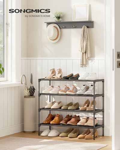 SONGMICS 4-Tier Shoe Rack for Closet, Compact Metal Shoe Organizer Shelf for Entryway, Bedroom, Small Spaces, Stackable, 11.8 x 24.5 x 26 Inches,Black ULSA124BH01 - size: 4 Tiers (24.5"W)