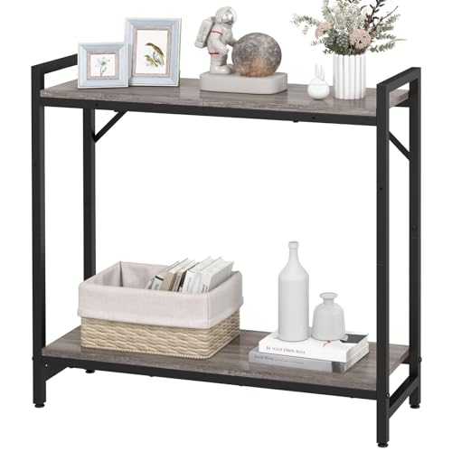 Livofloral Narrow Console Table, Small Entryway Table, Sofa Table with 2 Support Bar, Industrial Couch Table, Thin Side Table, Display Table for Living Room, Hallway, Bedroom, Foyer, Grey - color: Grey