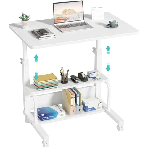 WINAZ Small Portable Laptop Rolling Desk - 32" Mobile Kids Desk with Wheels for Small Spaces, White，31.5" - color: White, size: 31.5"