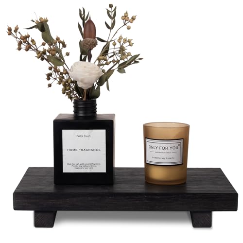 zoocatia Small Wood Tray Pedestal Stand Farmhouse Bathroom Decor Decorative Wooden Riser Kitchen Soap Dish Holder for Vanity, Counter, Sink, 9" x 5.9" - Black - color: Black, size: 9" x 5.9" x 1.6"