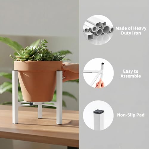 Small Metal Desktop Plant Stand Indoor, Adjustable Plant Holder Fits 5.1-7.5" Pots for Succulents, Bonsai & Office (Without Pots) - color: White
