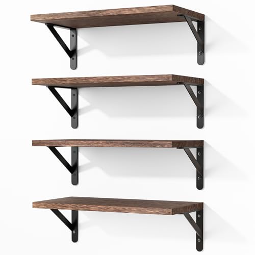 Fixwal Floating Shelves for Wall, Wood Wall Mounted Shelves for Bedroom, Bathroom, Living Room, Kitchen Storage and Decor(Brown, Set of 4, 16.5 Inch) - color: Brown