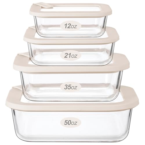 Urban Green Glass Food Storage Containers with Glass Lids, Microwave Safe Food Container Set, Aitight Meal Prep Container Set, LeakProof, 100% Plastic Free, 4 Pack - color: ‎Ivory White -4p