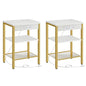 HOOBRO Side Tables Set of 2 with Charging Station and USB Port, Small End Tables for Small Space, 3-Tier Nightstands with Adjustable Shelf, for Living Room, Bedroom, White and Gold DW112BZP201G1 - color: White + Gold