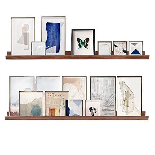 AZSKY 48 Inch Floating Wall Ledge Bookshelf Light Walnut Kids Book Trophy and Family Picture Photo Frames Display Shelves Wall Mounted a Set of 2 - color: Light Walnut, size: 48in set 2