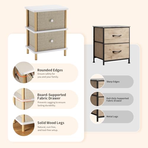 Apicizon Nightstand with 2 Drawers, Side Table with Storage, White+Natural | Small End Table with Solid Wood Legs, for Small Spaces, Bedroom, Living Room, Entryway, Easy Assembly - color: White+natural