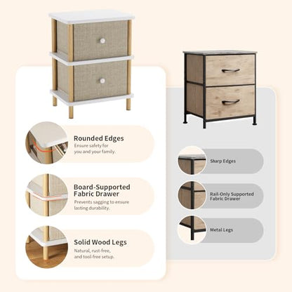 Apicizon Nightstand with 2 Drawers, Side Table with Storage, White+Natural | Small End Table with Solid Wood Legs, for Small Spaces, Bedroom, Living Room, Entryway, Easy Assembly - color: White+natural