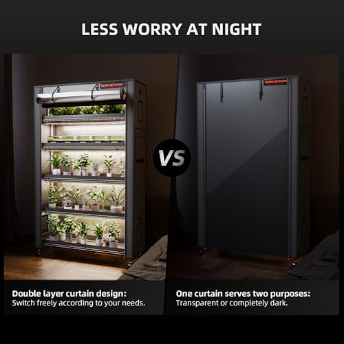 Spider Farmer 6 Tier Plant Shelf with Grow Lights Indoor Greenhouse Tent | 250W Full Spectrum LED Grow Lights, Grow Tent Cover with Visual Curtain and Blackout Curtain, Waterproof Trays, Movable Wheel - size: L-43x16x71in