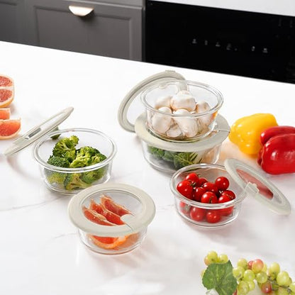 Urban Green Glass Food Storage Containers with Glass Lids, Microwave Safe Food Container Set, Aitight Meal Prep Container Set, LeakProof, 100% Plastic Free, 5 Pack - color: Ivory White -5p