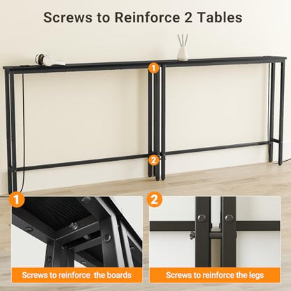 ELYKEN 94.5" Narrow Console Table with Outlet, Sofa Table Behind Couch | Extra Long Skinny Entryway Tables with Charging Station for Living Room, Hallway, 5.9 x 94.5 x 29.5in, Black - color: Black, size: 5.9"DX94.5"WX29.5"H