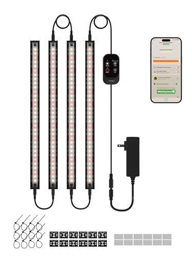 GLOWRIUM Smart Grow Lights for Indoor Plants with APP, 15" Full Spectrum Grow Light Strips, G6 Plant Light Strip with auto Timer, 3 Angle dimming Levels for Plant Shelf, 4-Pack (Black, 32W) - color: Black, size: 4 Pack