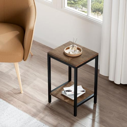 SAYGOER Wood End Tables 13.3''D Small Side Table with Storage Night Stand Metal Frames 2 Tier Bedside Table with Adjustable Feet, 1PCS, Walnut - color: Walnut