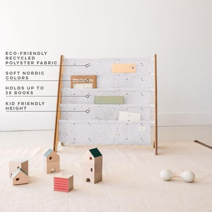 3 Sprouts Recycled Kids Bookshelf, Holds 35 Books, 4-Tier, Terrazzo Gray | Space-saving bookshelf, Children's room, Toddler bookcase organizer, Ages 3+, Book/toy storage, Front-facing, Covers visible - color: Terrazzo Light Gray