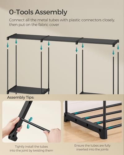 SONGMICS Portable Closet, Freestanding Closet Organizer, Clothes Rack with Shelves, Hanging Rods, Storage Organizer, for Cloakroom, Bedroom, 80.7 x 17.1 x 65.4 Inches, Black URYG035B01 - size: 80.7"L x 17.1"W x 65.4"H