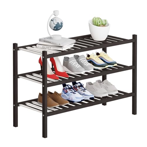 3 Tier Bamboo Shoe Rack Storage Organizer for Closet, Multifunctional Stackable Free Standing Shoe Shelf Organizer for Small Space,Entryway, Hallway, Bathroom27 x11 x20(Brown, 3 Tier) - color: Brown, size: 3 Tier
