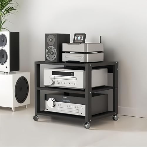 3/4/5 Tier Audio-Video Media Stand with Adjustable Shelves, Home Stereo System Entertainment Components Cabinet for Gaming, Meeting, Living, Recording Room, Black(50x40x48.5cm) - size: 50x40x48.5cm
