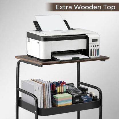 Y YOMA 3 Tier Rolling Utility Cart with Table Top, Metal Storage Organizer with Wheels for Small Space, Office, Kitchen, Bathroom, Dorm, Coffee Station - Black